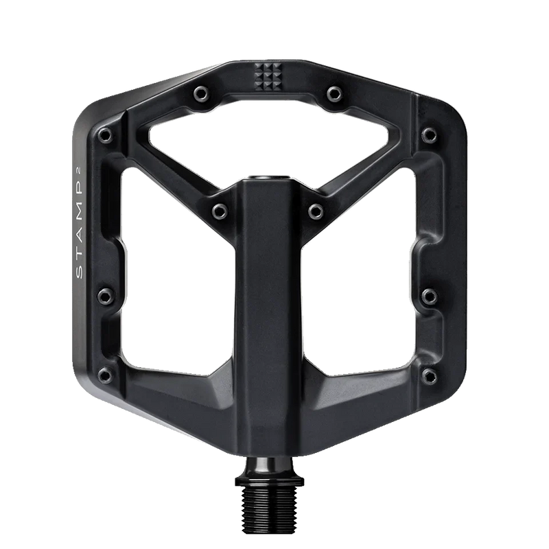 Load image into Gallery viewer, CRANKBROTHERS Flat Pedal Stamp 2 Small with size-specific platform and adjustable pins for grip.