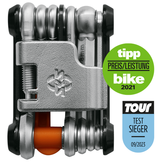 Compact SKS Tool Tom 18 multi-tool with 18 functions and chain riveter.