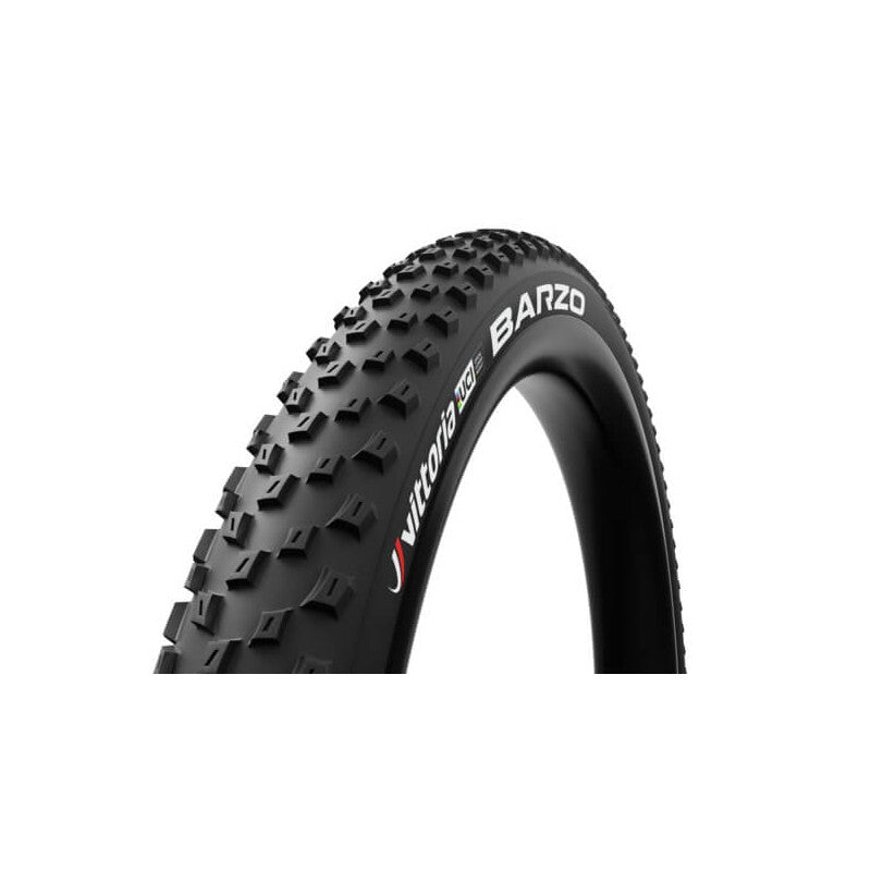 Load image into Gallery viewer, VITTORIA Barzo 29x2.35 TLR Black UCI Rainbow Edition tire with aggressive tread and UCI logo.