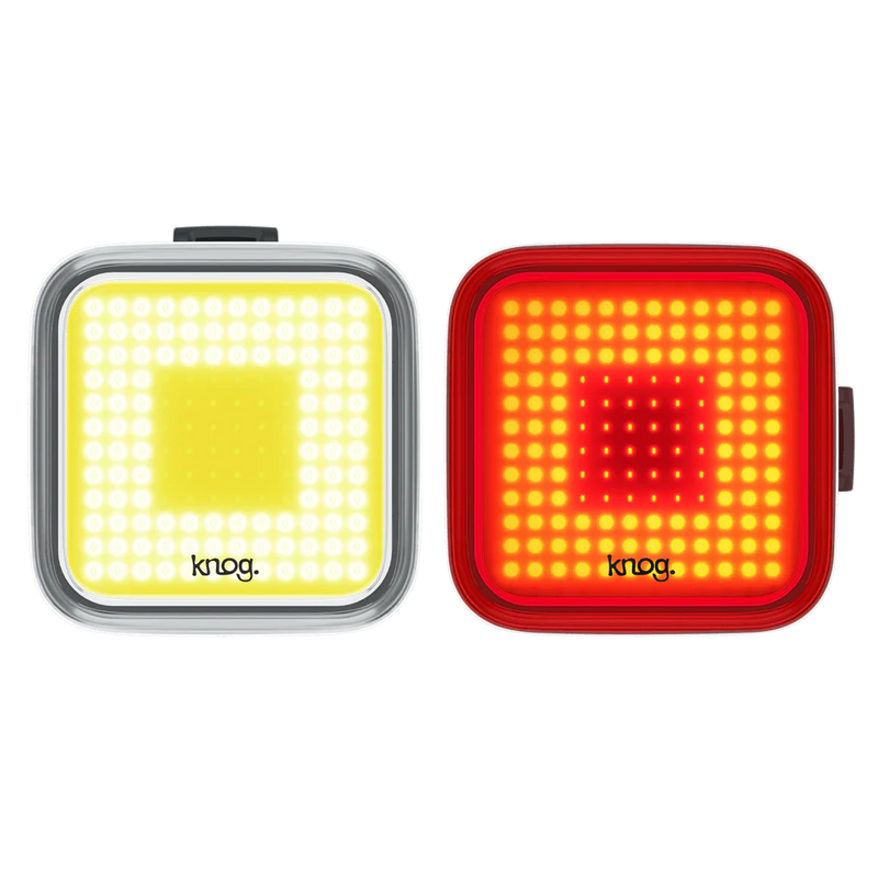 Load image into Gallery viewer, KNOG Blinder Square Twinpack bike lights with USB rechargeability and waterproof design.
