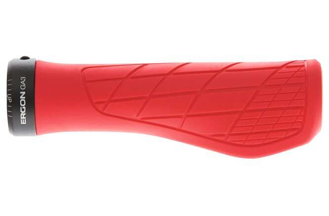 ERGON Grip Ergonomic GA3-S in red with optimized ergonomic shape and aluminum screw attachment.