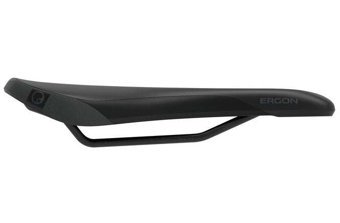 ERGON Saddle SM Enduro Comp Man mountain bike saddle, V-shape, black, side view.