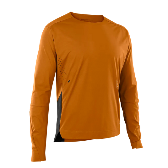 ION MTB Jersey Scrub AMP LS BAT Men Rocky Orange with long sleeves and lightweight design.