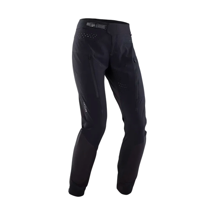 ION MTB Pants Scrub Amp BAT Women in Black, featuring advanced 4-way-stretch Graphene fabric, laser venting, and abrasion-resistant inserts for durability and comfort.