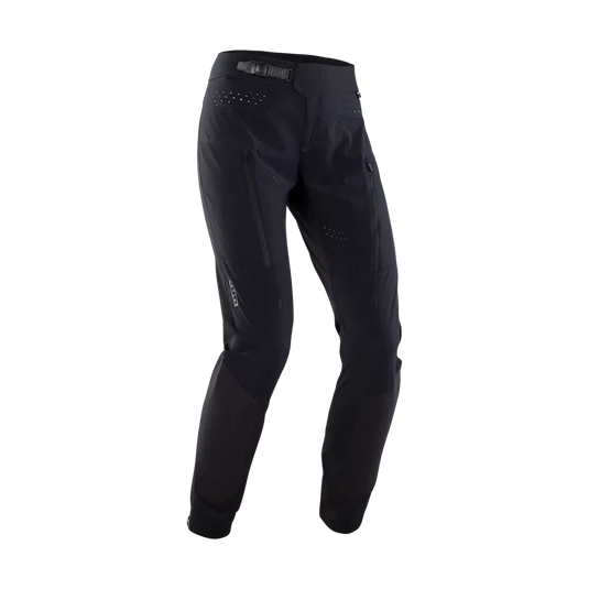 ION MTB Pants Scrub Amp BAT Women in Black, featuring advanced 4-way-stretch Graphene fabric, laser venting, and abrasion-resistant inserts for durability and comfort.