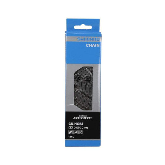 SHIMANO Chain Deore CN-HG54 10-speed 116L Silver, MTB-specific, dirt-repellent design, excellent shifting quality.