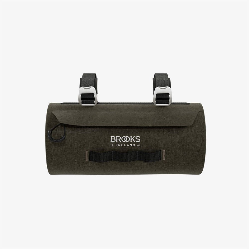 Load image into Gallery viewer, BROOKS Bag Scape Handlebar Pouch 3L Black, waterproof cycling bag with reflective logo and aluminum buckles.
