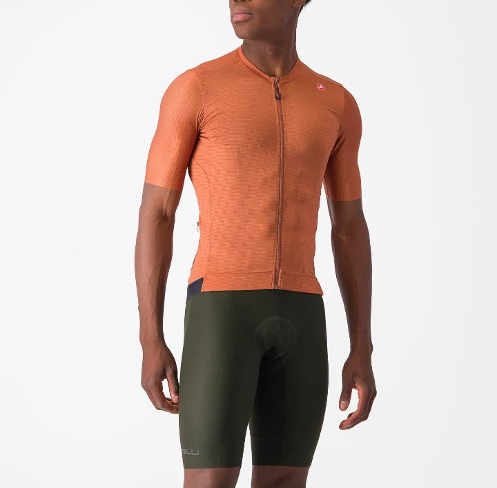 Load image into Gallery viewer, CASTELLI Jersey in Espresso Mocha/Dark Gray with Air_O Stretch fabric, raw-cut sleeves, and zippered pockets.
