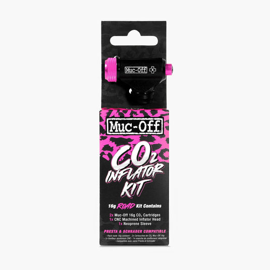 Muc-Off Cartridge CO2 Inflator Kit Road with dual head nozzle and neoprene sleeve.