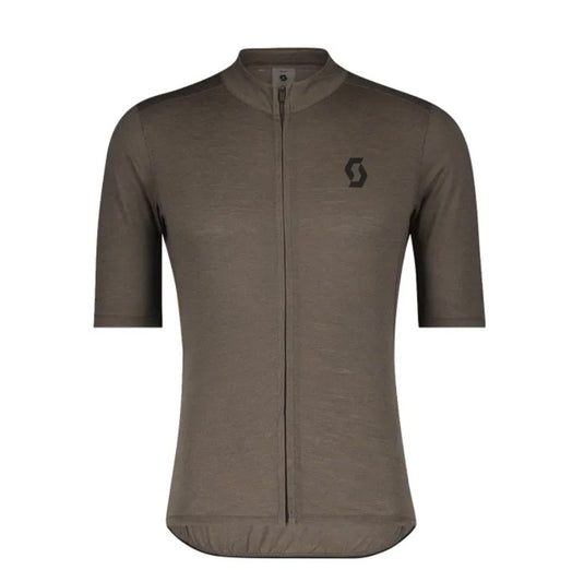 SCOTT Shirt Gravel Merino Short-Sleeve Men Shadow Brown with pockets and technical fabric.