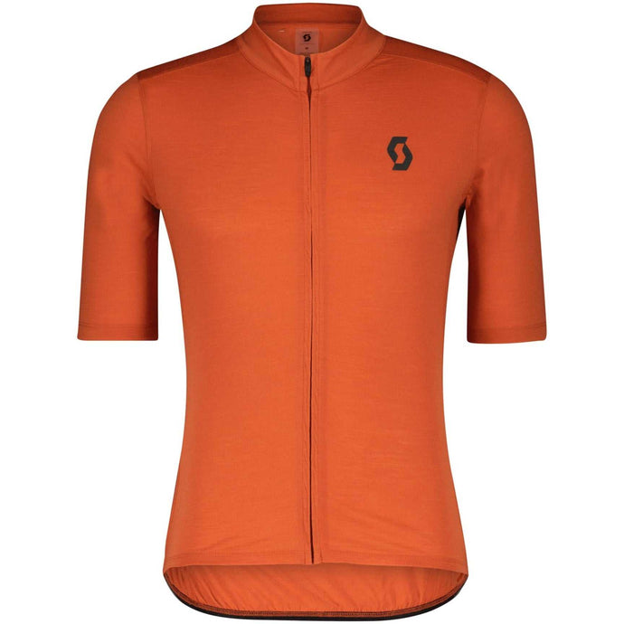 SCOTT Shirt Gravel Merino Short-Sleeve Men in Braze Orange with pockets and technical fabric.