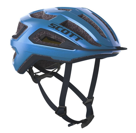 SCOTT Helmet Arx Plus in metal blue with MIPS, removable visor, and optimized ventilation.