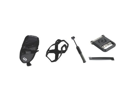 SYNCROS Repair Set MTBiker Essentials Kit with saddlebag, tire levers, mini-pump, and cage.