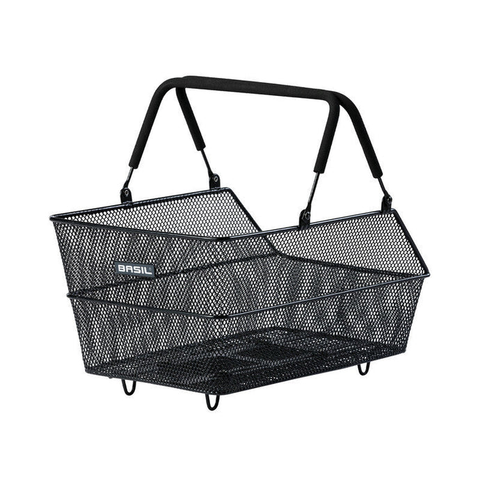BASIL Cento MIK black bicycle basket with reinforced frame and pre-assembled adapter plate.