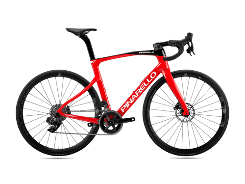 PINARELLO X7 Red bike with carbon T600 UD frame, asymmetric design, and Onda fork for comfort and performance.