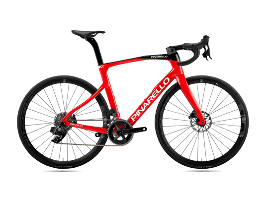 PINARELLO X7 Red bike with carbon T600 UD frame, asymmetric design, and Onda fork for comfort and performance.