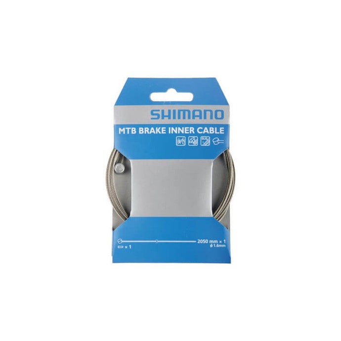 SHIMANO Brake Cable MTB 1.6x2050mm stainless steel with inner cable end caps packaging.