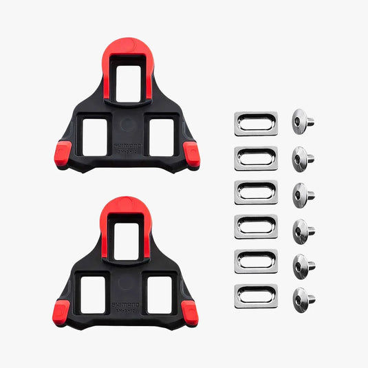 SHIMANO Cleats SM-SH10 SPD-SL, durable red SPD-SL cycling cleats with fixed position for efficient power transfer.