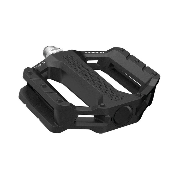 Shimano Pedal Flat Black PD-EF202 with wide aluminum body and durable axle.