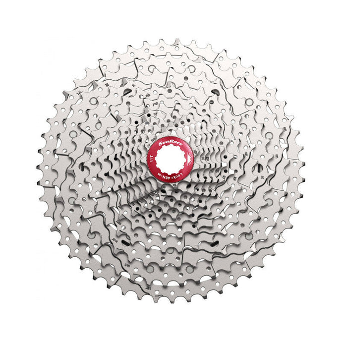 SUNRACE Cassette MZ CS-MZ800 12-speed 11-51T for MTB, silver with Shimano freewheel.