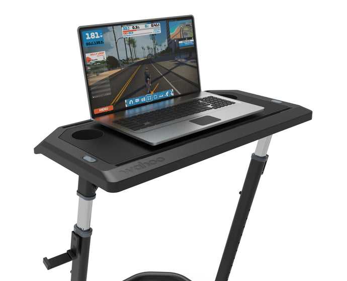 WAHOO Kickr Desk v2 with laptop, adjustable height for cycling or standing.