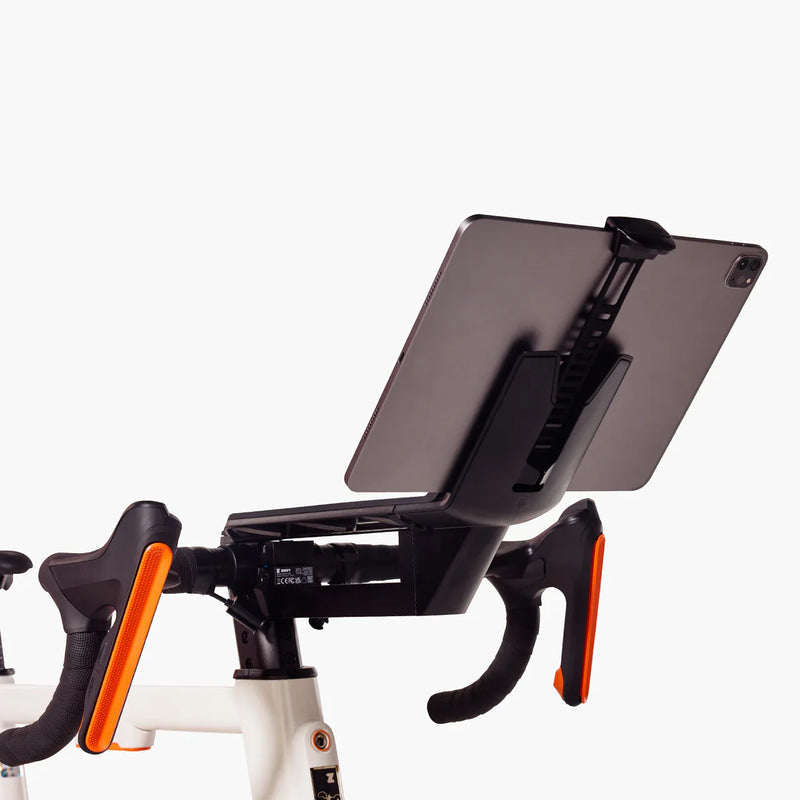 Load image into Gallery viewer, Zwift Ride Tablet Holder on bike handlebars for organized training space.
